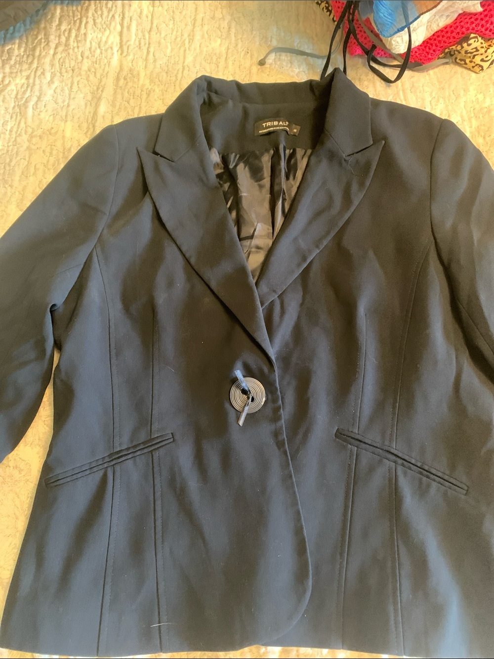 2 Piece Navy Tribal Single-Button Fitted Blazer and Dress Pants